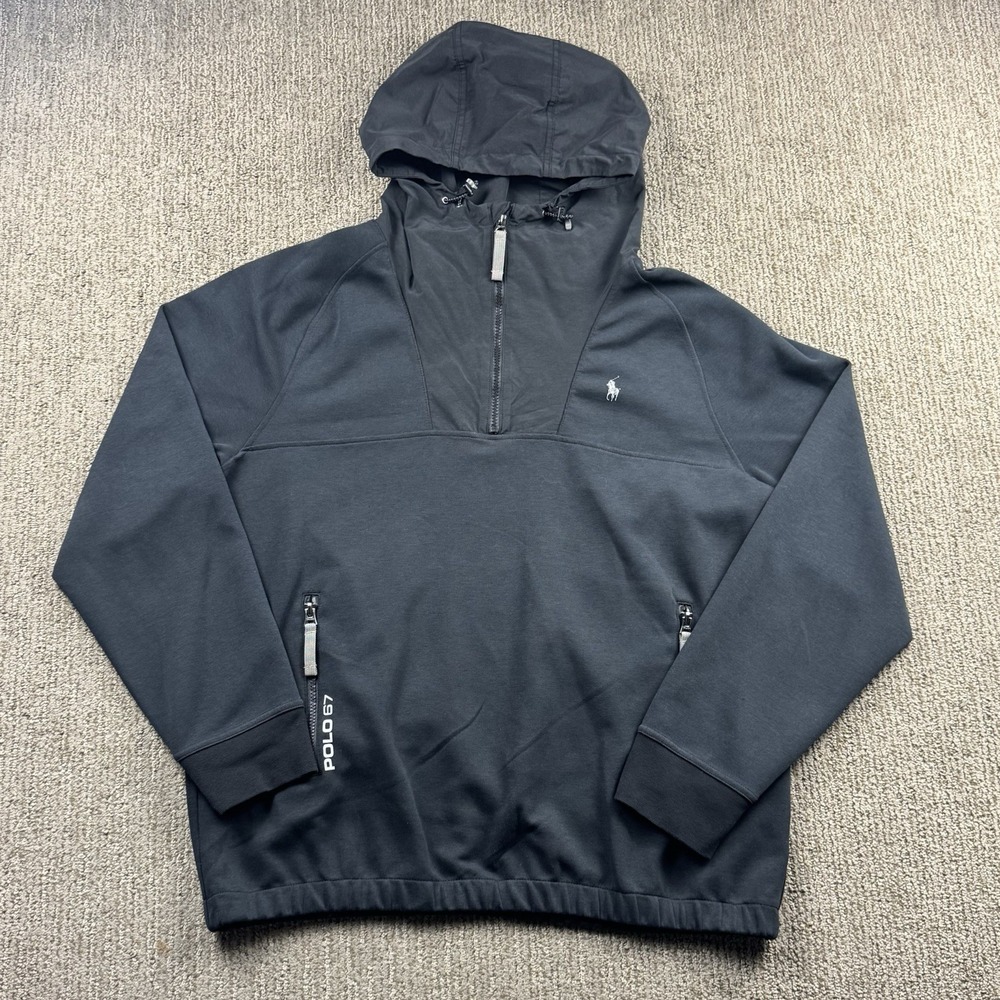 Polo Ralph Laren Mens L Hybrid Hooded 1/2 Zip Pullover Performance Black